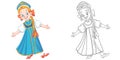 Coloring page with Russian girl dancing